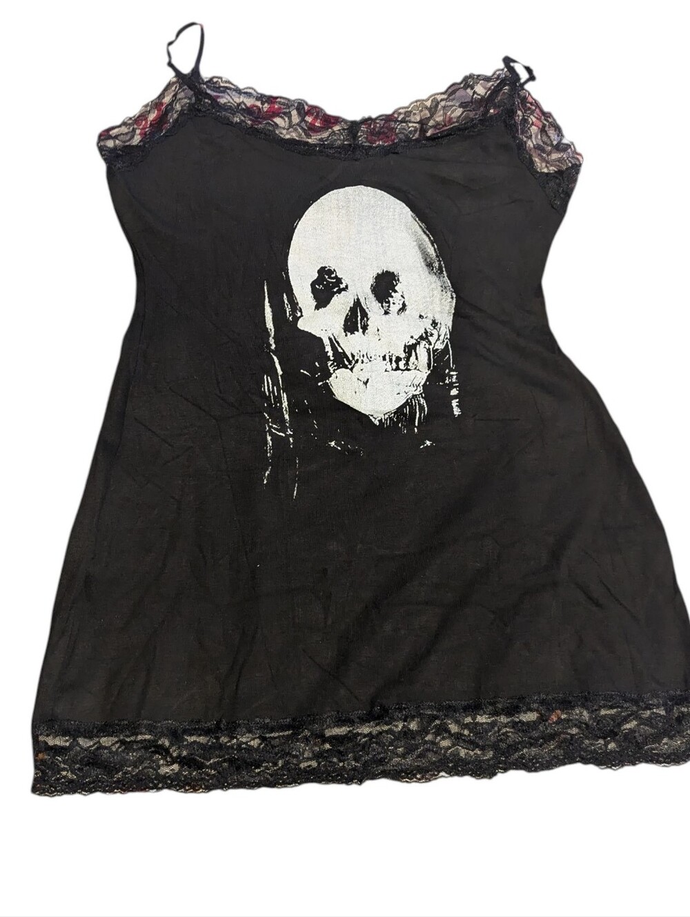 Skull Slip Dress w/Spaghetti, Lace Hem